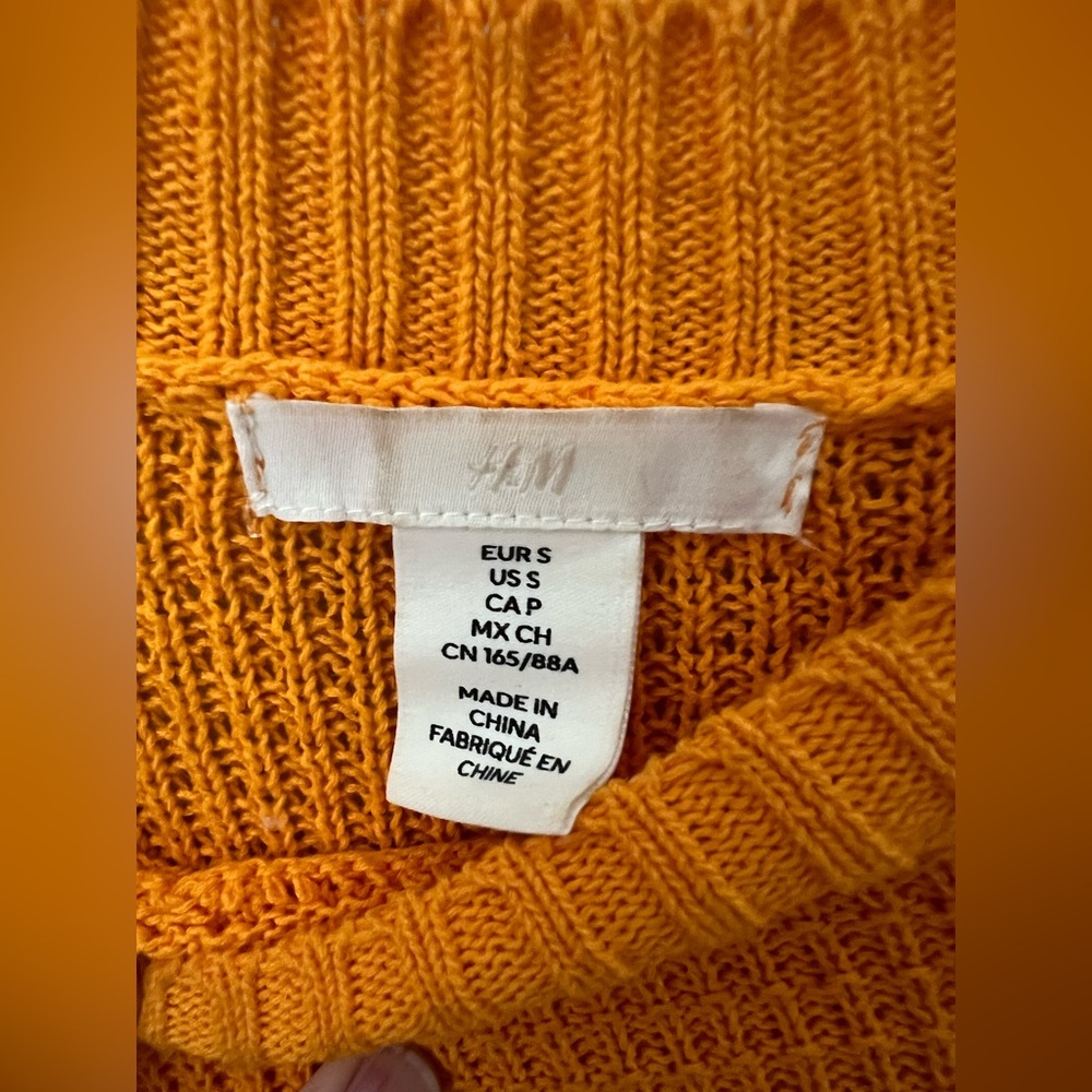 H&M Orange Crochet Cotton Knit Mini Dress Size Small New - Picture 7 of 10